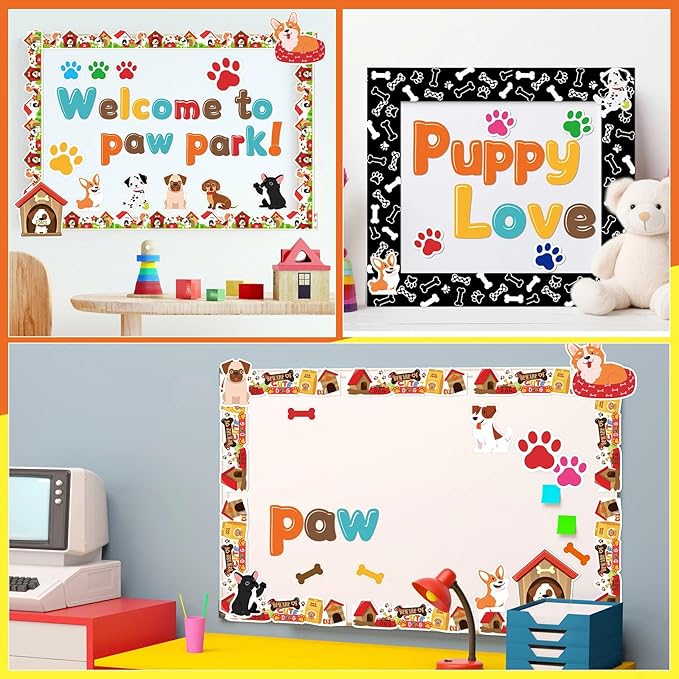 Kosiz Pet Dog Bulletin Board Decoration Set 118 ft Scalloped Bulletin Board Borders Classroom Poster Border Trim with 257 Pcs Letter Number Symbol Cutout for School Decor