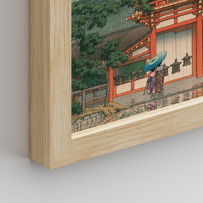 SIGNWIN Framed Poster Wall Art Set of Two Women in The Rain, Two Women in The Snow, Walking by a Temple on a Snowy Day for Living Room, Bedroom, Office - 11"x14"x 8 Natural
