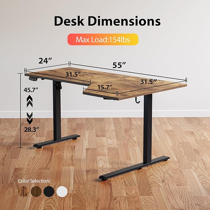 Agilestic Electric Standing Desk, Height Adjustable Desk, 55 x 32 Inch Sit Stand up for Work Office Home, L Shaped Ergonomic Rising Computer Table with Memory Preset, Rustic Brown