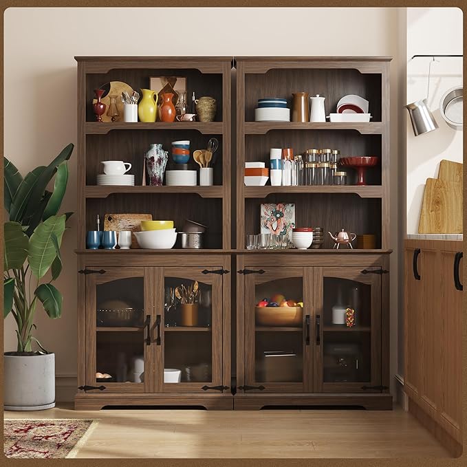 Tall Bookcase, 70 inch Height, 5-Tier Open Storage Shelf, 31.5 in Wide Standing Bookshelves for Home, Office, Bedroom, School, Library, 31.5W * 11.81D *70H (Walnut, Glass Door)