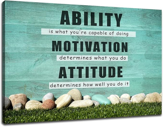 Inspirational Canvas Poster Motivational Wall Art Ability Motivation Attitude Picture Print Entrepreneur Quotes Painting Modern Home Living Room Office Gym Wall Decor Stretched and Framed[36''Wx24''H]