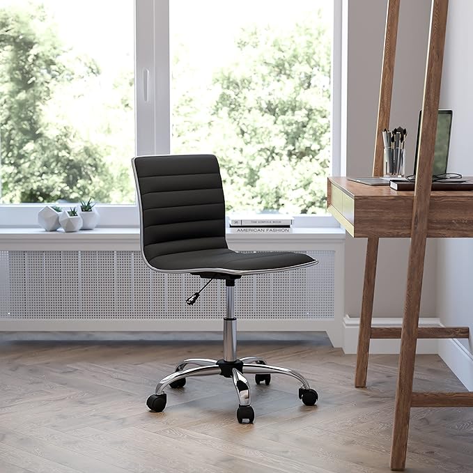 Flash Furniture Alan Low Back Designer Armless Black Ribbed Swivel Task Office Chair