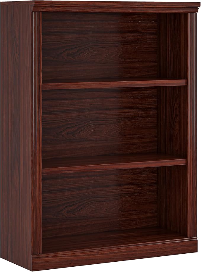 3-Tier Bookshelf Basic Book Case, Wooden Storage Shelves Rustic Bookshelf, D:12.8" x W: 29.5" x H:41.2", Sturdy Display Cabinet for Living Room, Library, Office, 3-Tier, Cherry