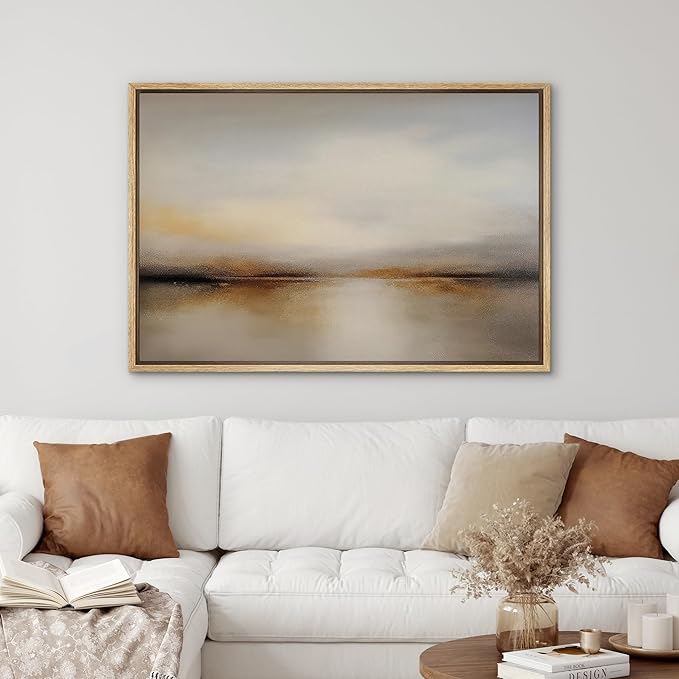 SIGNWIN Framed Canvas Print Wall Art Golden Brown Abstract Water Landscape Illustrations Minimalism Decorative for Living Room, Bedroom, Office - 16"x24" Natural