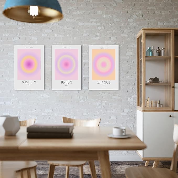 SHMAO Colorful Gradient Aura Angel Numbers Poster Canvas Wall Art for Room Aesthetic Inspirational Spiritual Wall Art Paintings Abstract Minimalist Wall Decor for Bedroom 16"x24" x 3 Pcs