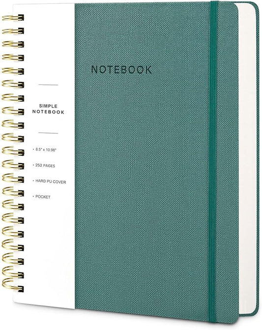 Spiral Notebook - 8.5 x 10.98 Inch Large Hard Cover Notebook with Elastic Band & Pocket, 252 Pages, Lay Flat Wirebound Journal for Work, School, Planning & Note Taking Green