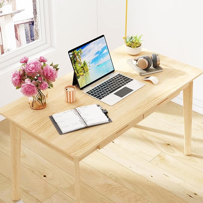 Home Office Computer Desk Coner Desk with 2 Drawers, Study Writing Table for Home Office, Study, Wood Color (47.2 ”W x 23.6”D x 29.1”H)