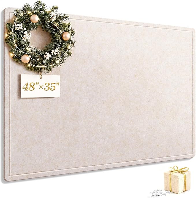 Bulletin Board, 48 X 35 inches Decorative Felt Cork Board Alternative with Pushpins, Foldable Felt Notice Pin Board Photo Display Board for Office Home School Wall