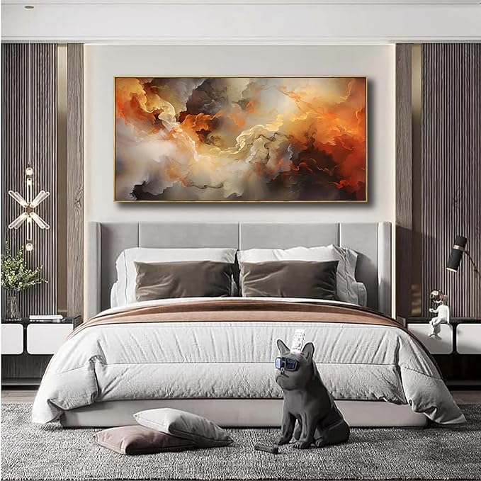 VHMING Abstract Wall Art Framed Ready to Hang Home Decor Orange White Artwork Wall Art Prints Canvas Painting Large Size for Living Room Bedroom Office Decoration 24"x48"