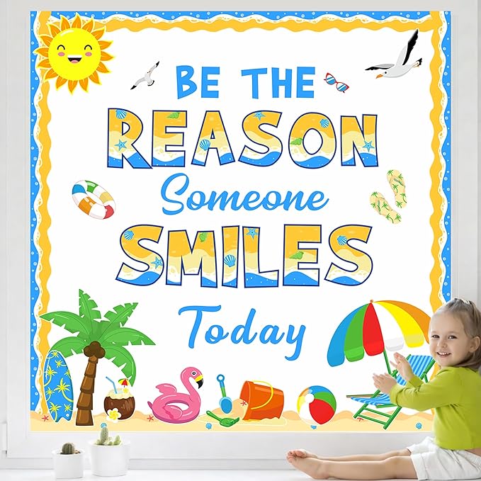 Summer Bulletin Board Decoration Set Be The Reason Someone Smiles Today Bulletin Board Summer Classroom Decoration Beach Cutouts for Teacher Supplies Home School Chalkboard Door Wall Decor