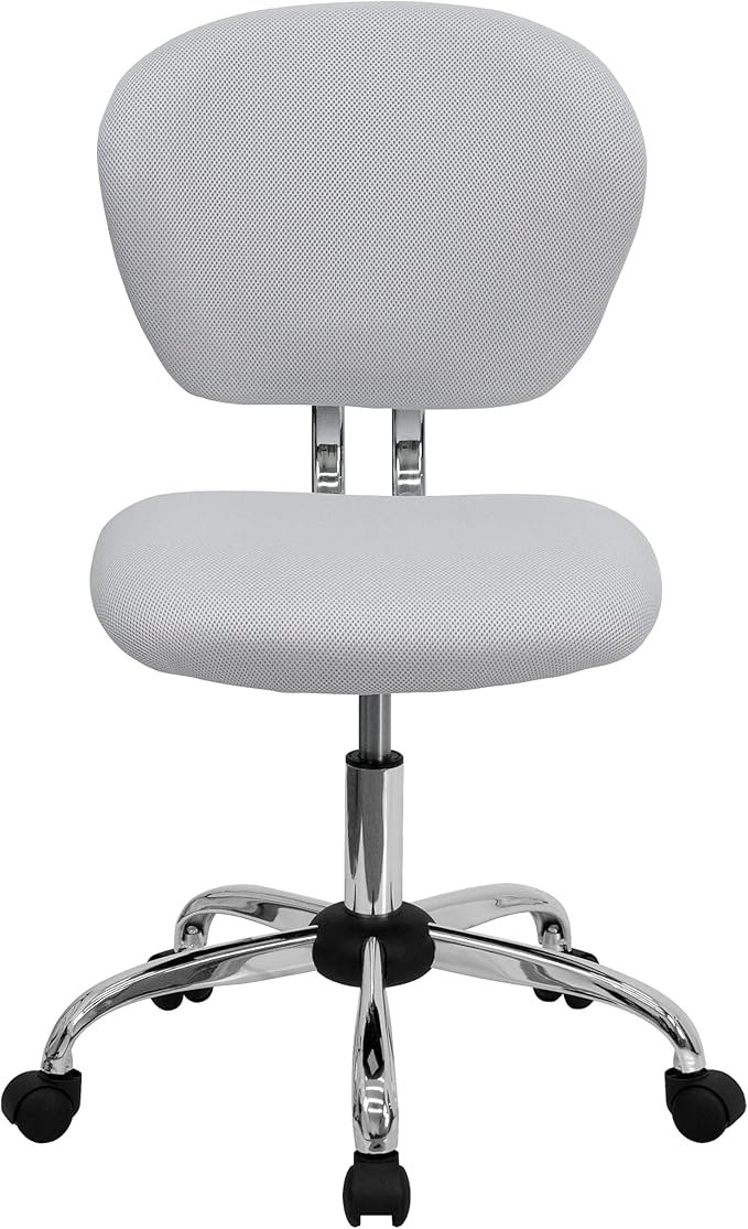 Flash Furniture Beverly Mid-Back White Mesh Padded Swivel Task Office Chair with Chrome Base