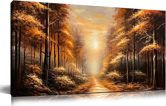 Large Wall Art for Living Room Bedroom Office Gold Forest Artwork Sunrise Landscape Nature Pictures Modern Wall Art Framed Canvas Prints 20x40 Inch