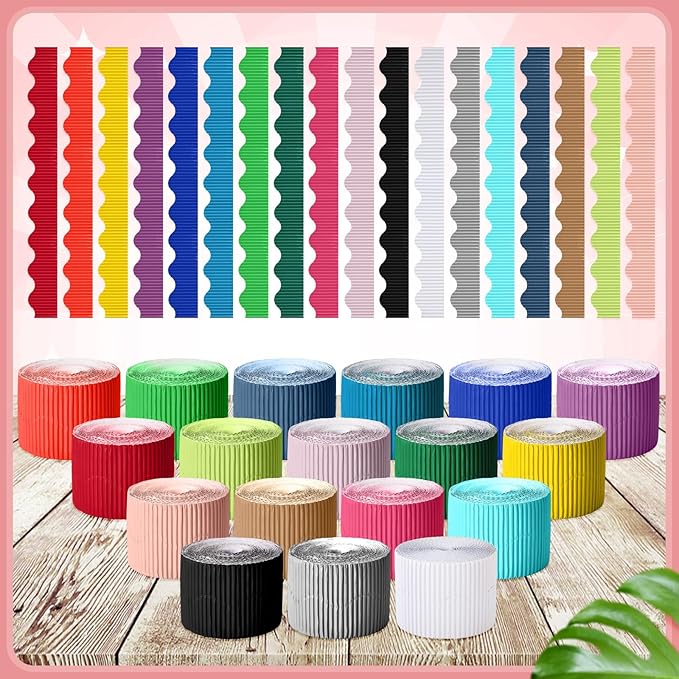 Harloon 18 Rolls 900 ft Scalloped Bulletin Board Borders Decorative Classroom Bulletin Board Trim Poster Decor for Teacher Students White Cork Wall Locker (18 Colors)