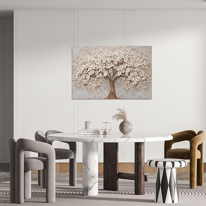 Canvas Wall Art Decor Modern Botanical Wall Art Pictures for Living Room Tree of Life Wall Art Decor White Flower Wall Art Prints Canvas Art Wall Decor Artwork for Walls Bedroom Office Decor 24" X 36"