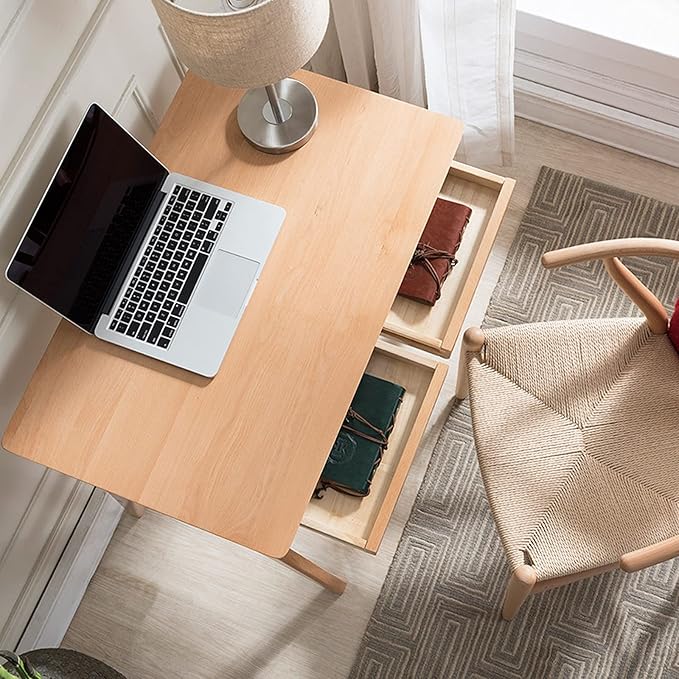 GLigeT Office Desk Modern Simple Style Wood Desk Study Writing Table Double Drawer Home Office Monitor Stand Workstation, 2 Colors Study Writing PC Desk (Color : Walnut, Size : 0.8 Meters)