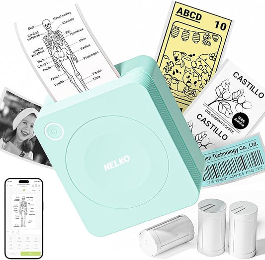 Nelko Sticker Printer, PM230 Print Pod Mini Bluetooth Portabel Sticker Maker with 3 Rolls Paper, Print Pods with Multiple Templates for Phone & Tablet, Smart AI APP Family, Green