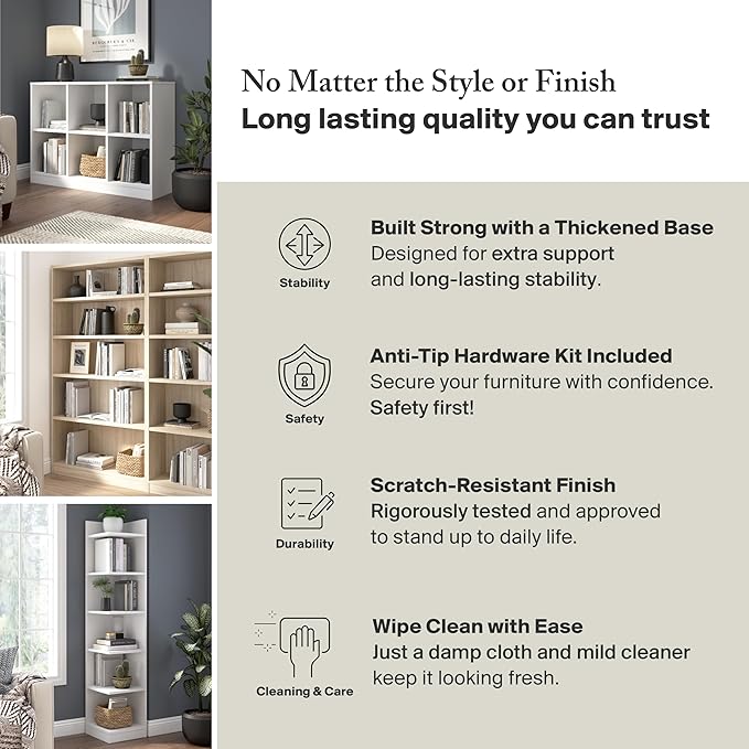 Bush Home Universal Small 2 Shelf Bookcase in Ash Gray, Low Storage and Display Bookshelf for Home Office or Living Room Organization