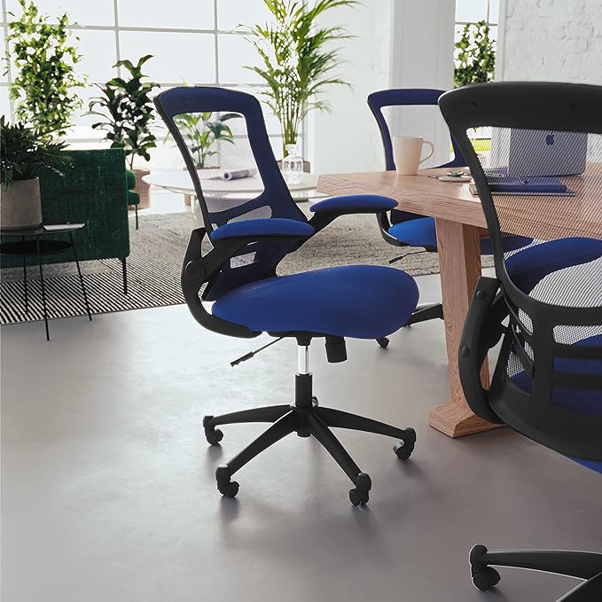 Flash Furniture Kelista Mid-Back Blue Mesh Swivel Ergonomic Task Office Chair with Flip-Up Arms
