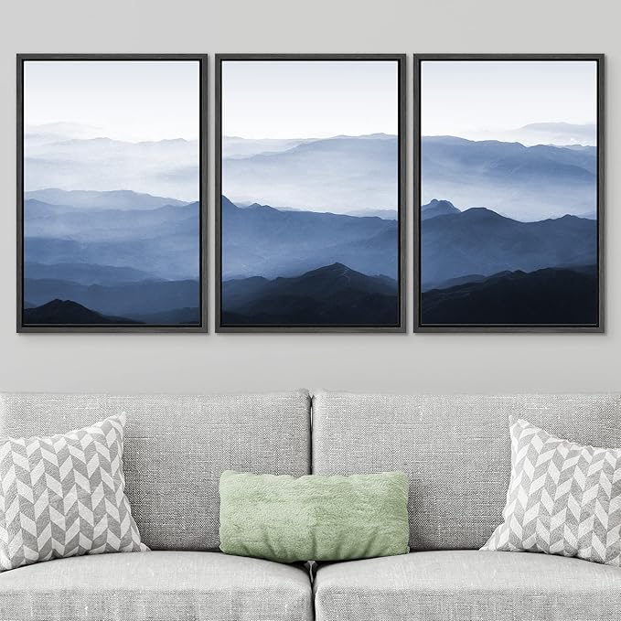 SIGNWIN Framed Canvas Print Wall Art Set Aerial View Misty Mountain Forest Valley Nature Wilderness Photography Modern Art Rustic Scenic Relax/Calm for Living Room, Bedroom, Office - 24"x36"x3 Black
