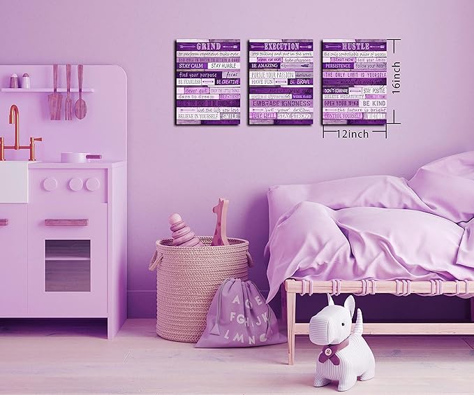 Purple Pictures Wall-Decor - Inspirational Canvas Wall Art For Office - Motivational Gifts For Women Ready To Hang Size 12" x 16" x 3 Pieces