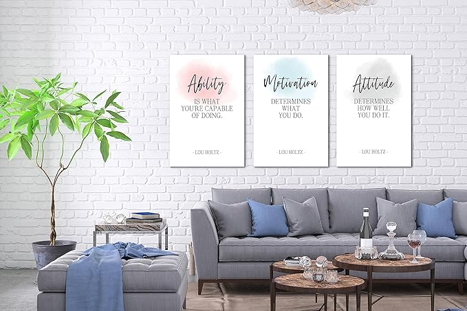 SHMAO 3 Piece Office Canvas Wall Art, Motivational Quotes Ability Motivation Attitude Print Pictures Wall Decor for Office, Men Women Inspirational Framed Artwork Home Office Decor 20''x30'' x 3 Pcs