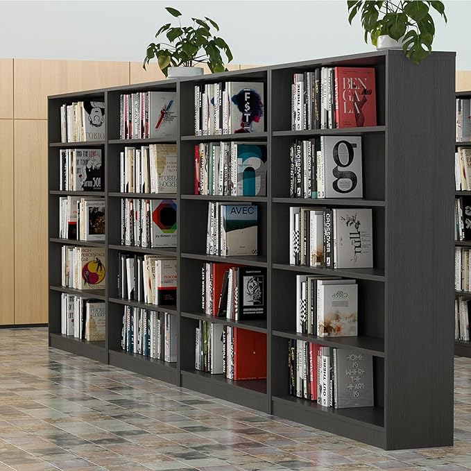 Bookcase Adjustable Storage Shelves,5-Tier Modern Wood Bookcase for Bedroom,60-Inch Bookshelf, Office, Living Room & Library(Grey)