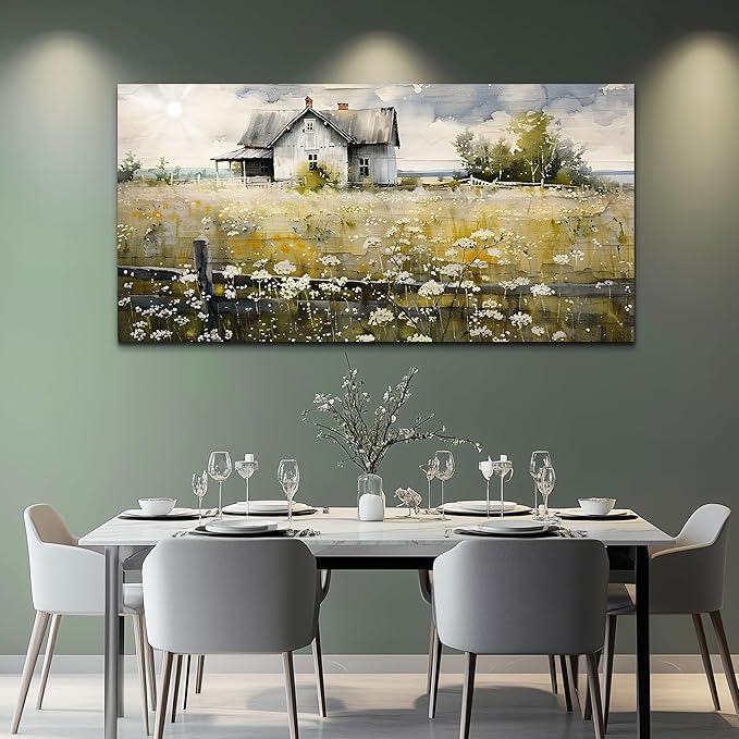 FUHAIHUA Large Modern Wall Decor For Living Room Canvas Wall Art For Office Bedroom Wall Decorations Art Watercolor Paintings Rural Landscape Pictures Mural Artwork Farmhouse Home Decor 24x48 In