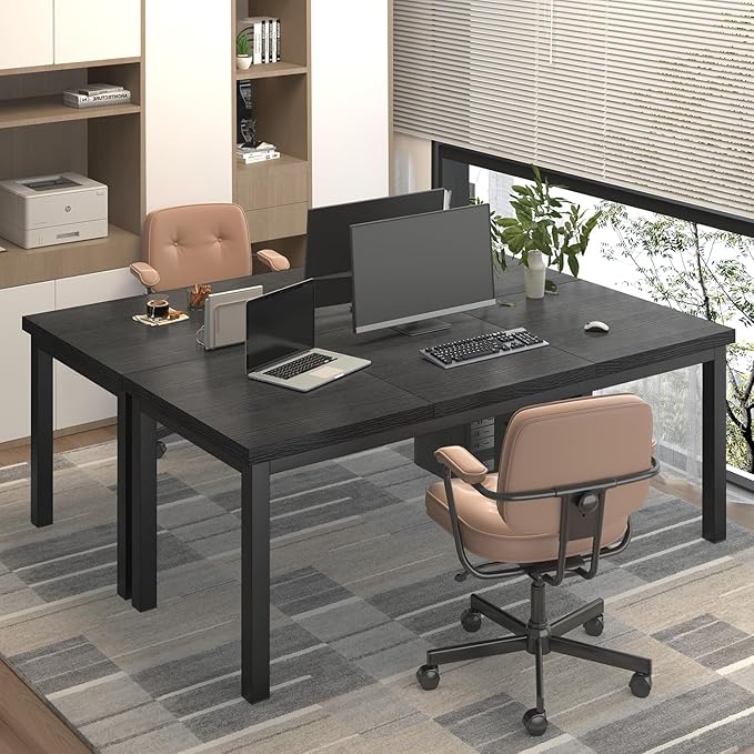 63 Inch Large Computer Desk, Modern Office Desk with Adjustable Feet, Gaming Desk with Deep Desktop, Study Writing Table for Home Office, Work from Home, Easy Assembly, Black