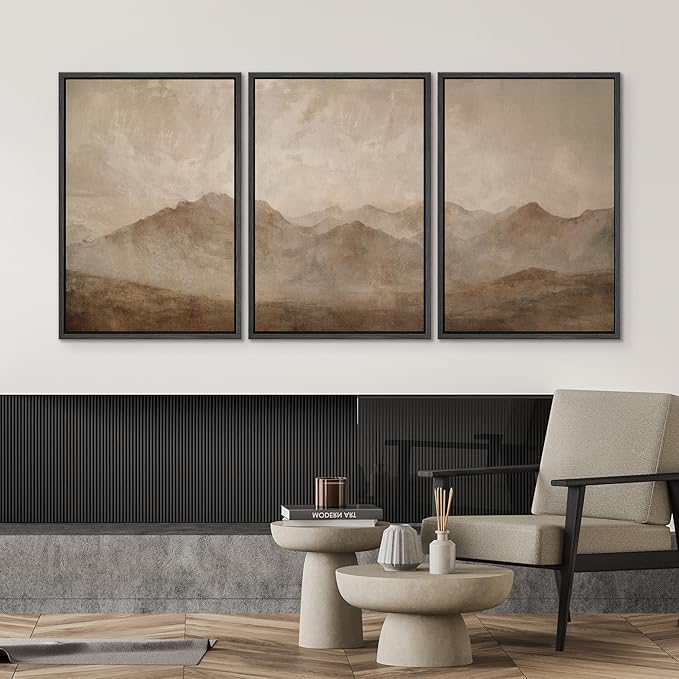 SIGNWIN Framed Canvas Print Wall Art Set Minimal Mountain Landscape Neutral Illustrations Modern Art Decorative Boho Relax/Zen Nordic for Living Room, Bedroom, Office - 16"x24"x3 Black