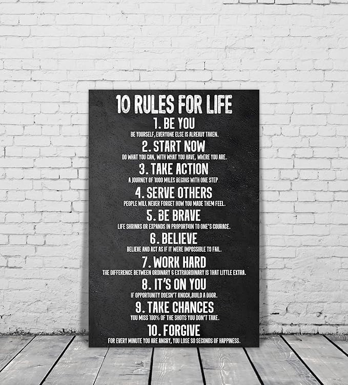 Yatsen Bridge 10 Rules for Life Motivational Wall Art Inspirational Canvas Office Art Decor Positive Black and White Artwork Framed Ready to Hang-24 inch x 36 inch