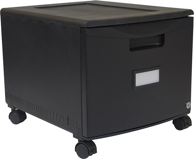 Storex Plastic One-Drawer File Cabinet – Locking Document Organizer with Casters for Home and Office, Black, 1-Pack (61264A01C)