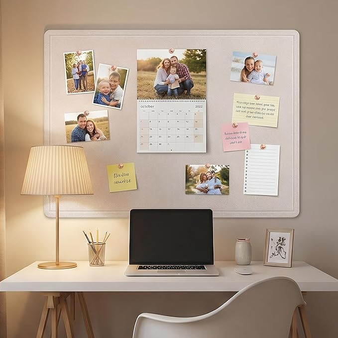 AKTOP Bulletin Board, 24" x 18" Foldable Felt Notice Pin Board for Wall, Decorative CorkBoard Photo Display Board with Self-Adhesive Tape, Vision Board Cork Board Alternative with 25 Pushpins - Latte