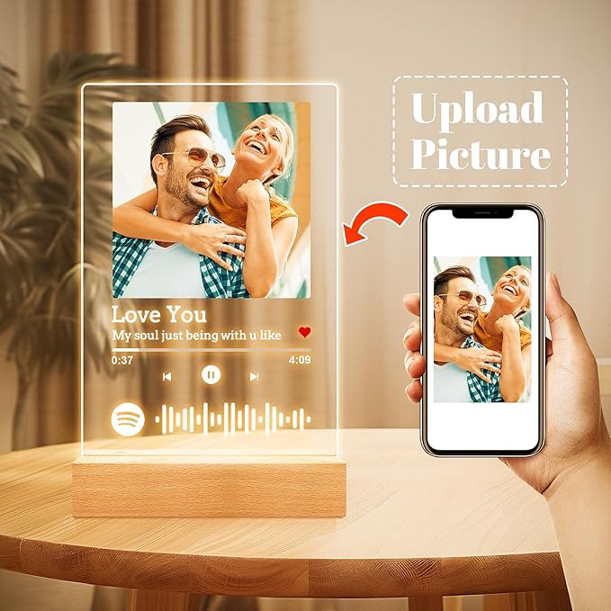 Custom Spotify Plaque, Custom Acrylic Song Plaque Picture Frames, Personalized Photo Frame, Personalized Anniversary Birthday Gifts for Women Men Girlfriend Boyfriend Her Him Couple