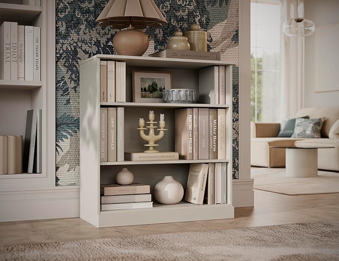 Palace Imports Solid Wood Bookshelf - 3 Shelf Bookcase - 36" Short Storage Cabinet 32” Wide - Off White, Wooden Open Book Shelf w/Adjustable Shelves, 100% Eco-Friendly Wood, Modular Bookcase Units