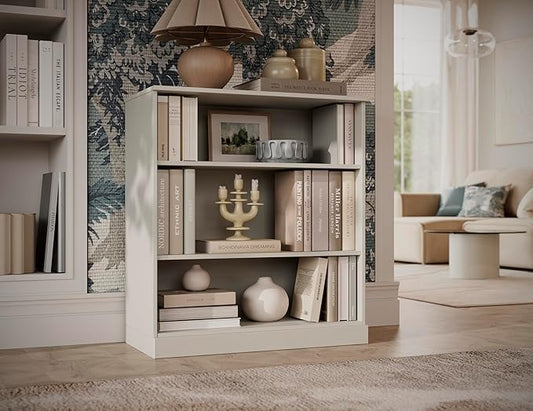 Palace Imports Solid Wood Bookshelf - 3 Shelf Bookcase - 36" Short Storage Cabinet 32” Wide - Off White, Wooden Open Book Shelf w/Adjustable Shelves, 100% Eco-Friendly Wood, Modular Bookcase Units