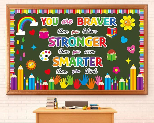 gisgfim Colorful Handprint Bulletin Board Decorations Set Welcome Back to School Classroom Pencil Braver Stronger Smarter Paper Cutouts Motivational Bulletin Board Decor for Nursery Chalkboard Wall