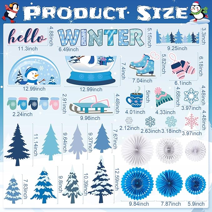 73 Pcs Winter Bulletin Board Set Pink Winter Wonderland Classroom Decorations Snowman Snowflake Paper Cutouts with Paper Fans for Holiday School Classroom Home Wall Decor