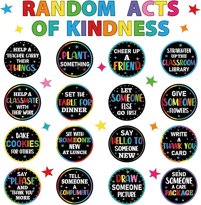 Random Acts of Kindness Bulletin Board Set Colorful Classroom Bulletin Board Decorations Kindness Challenge Cards Cutouts Classroom Decor for Elementary Back to School Teacher Decor Wall Door