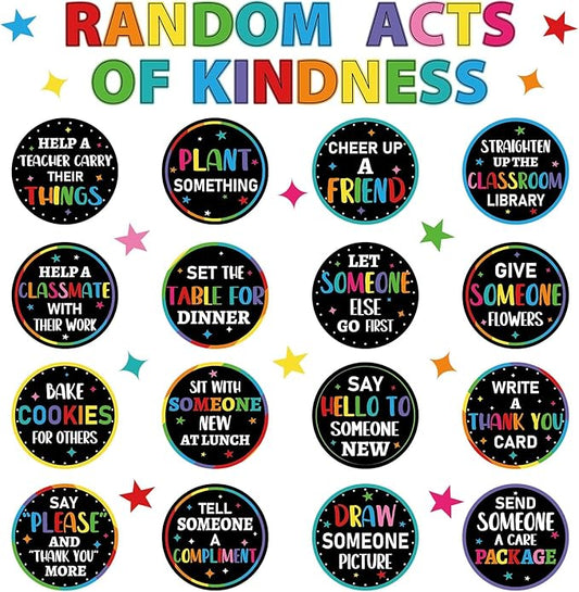 Random Acts of Kindness Bulletin Board Set Colorful Classroom Bulletin Board Decorations Kindness Challenge Cards Cutouts Classroom Decor for Elementary Back to School Teacher Decor Wall Door