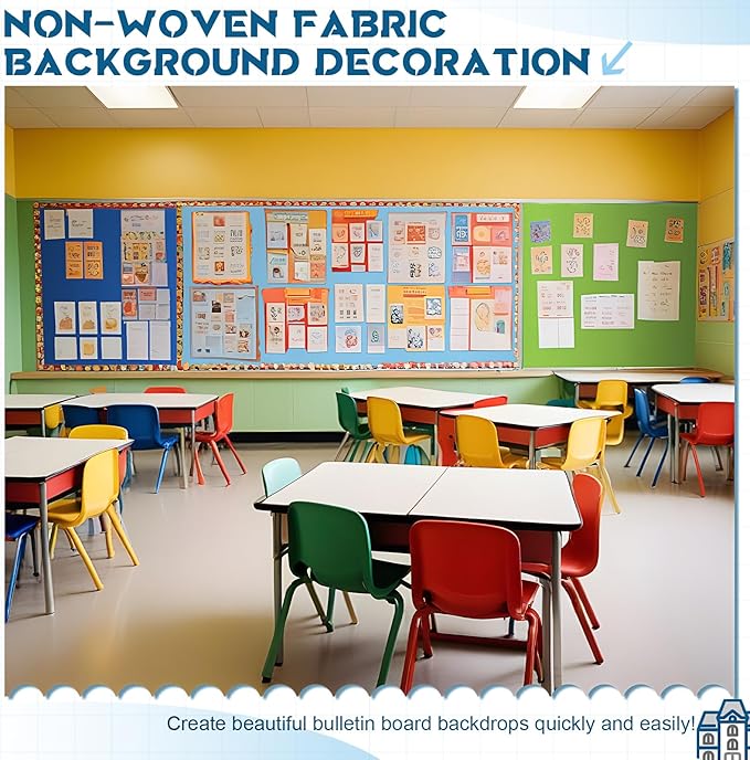16 in x 40 Ft Fabric Bulletin Board Roll Classroom Non Woven Fabric Background Decorations Waterproof Wrinkle Resistant Bulletin Board for Back to School Wall Decor(Light Blue,Pure)