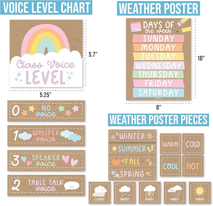 Hadley Designs Classroom Calendar Set Bulletin Board Decorations - Kraft School Calendar for Classroom Decor, Kindergarten Preschool Elementary Teacher Must Haves, Homeschool & Daycare Essentials