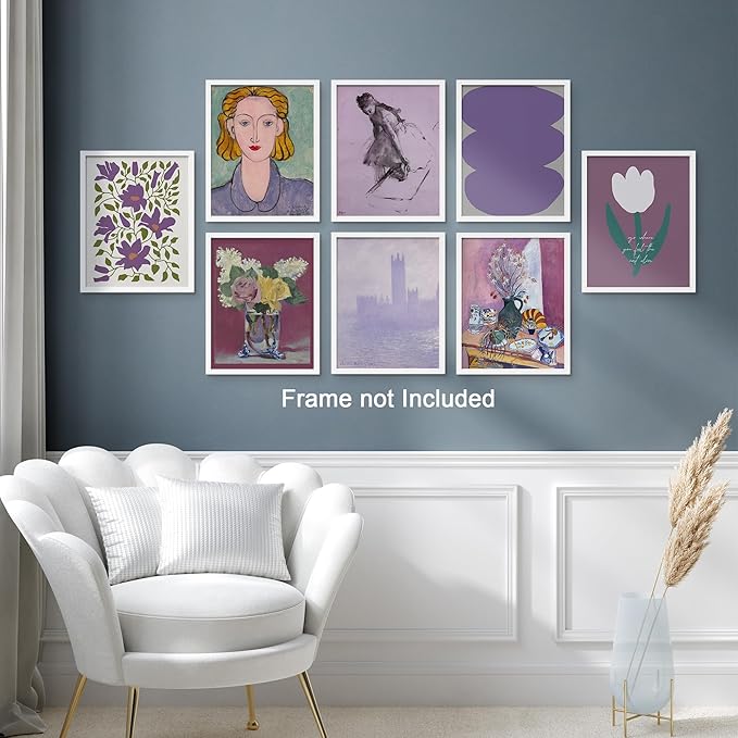 SIGNWIN Adhesive Canvas Poster Bathroom Decor 11"x14"x 8, Wall Art Room Decor Multicolor for Living Room, Bedroom, Office Purple Female Portrait Lavender Flowers Vintage Illustrations Bohemian