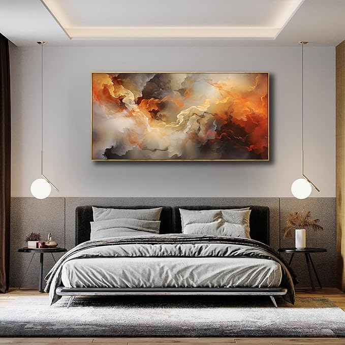 VHMING Abstract Wall Art Framed Ready to Hang Home Decor Orange White Artwork Wall Art Prints Canvas Painting Large Size for Living Room Bedroom Office Decoration 20"x40"