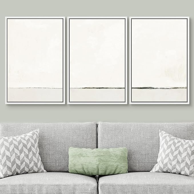SIGNWIN Framed Canvas Print Wall Art Set Duotone Gray White Grunge Pastel Landscape Shapes Abstract Illustrations Modern Art Decorative Nordic Zen for Living Room, Bedroom, Office - 16"x24"x3 White