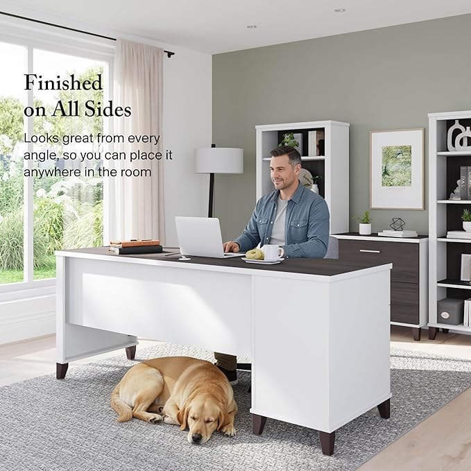 Bush Home 72-inch Home Office Desk with Drawers, Large Computer Table for Personal Workspace, Somerset Collection, White and Storm Gray