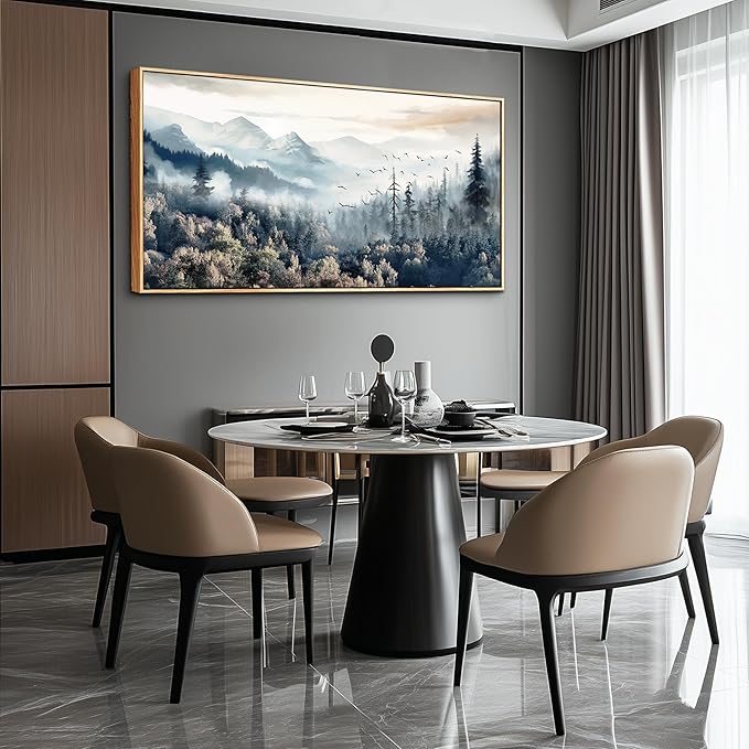 hyidecorart Large Canvas Wall Decor For Office Wood Framed Wall Art For Living Room Modern Bedroom Home Decoration Fog Forest Landscape Abstract Wall Paintings Stretched and Framed Pictures Artwork