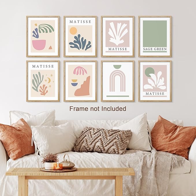 SIGNWIN Poster Wall Art Set of Collage Henri Matisse Pastel Plant Blocks Nature Abstract Illustrations for Living Room, Bedroom, Office - 8"x10"x 8