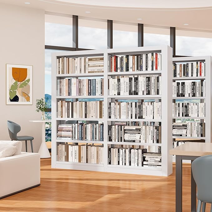 5-Tier Industrial White Metal Bookshelf - Freestanding Tall Storage Organizer for Living Room & Home Office, BSJ175-2