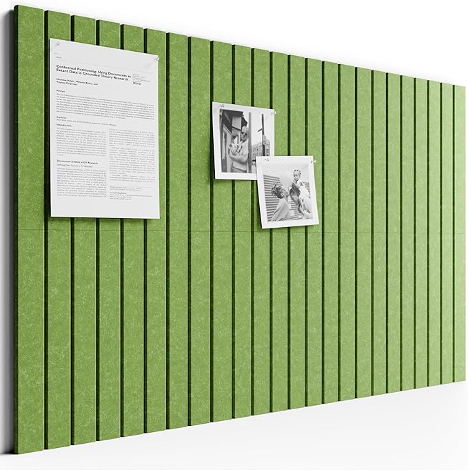 Bumusty Large Cork Board Alternative-36 x 24" Felt Bulletin Board Tiles, with 30 Pushpins, 40 Adhesive Tabs, 6-Pack Slat Wall Paneling, Cork Boards for Office Push Pin Board Felt Board-Kelly Green