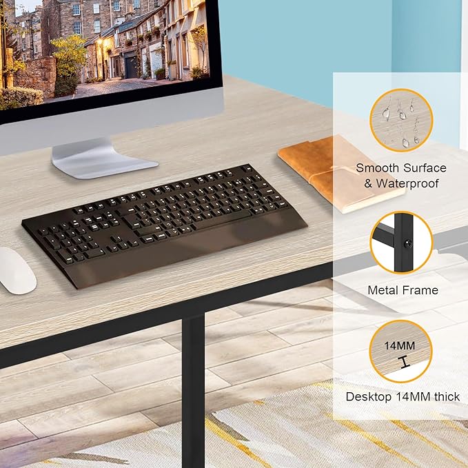 32 Inch Small Computer Desk, Metal-Framed Home Office Desk, Modern Study Table for Home Office Study and Writing,Nature